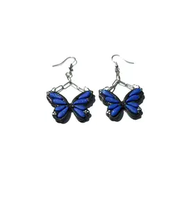 Blue Butterfly Earrings, Butterfly Dangle Earrings, Chain Link Earrings, Handmade Polymer Clay Jewelry, Aesthetic Statement Earrings