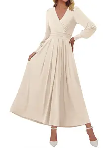 BTFBM Womens Long Sleeve Maxi Dress Fall 2026 Casual V Neck Knit A Line Flowy Pockets Elegant Party Wedding Guest Dresses