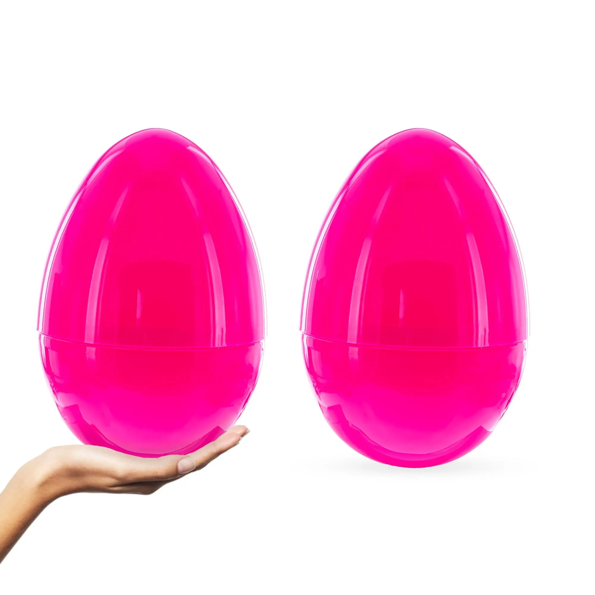Pink Plastic Easter Eggs Set - 2 Pieces, 10 In Jumbo Fillable Eggs, for Festive Decor & Party Supplies, Two Pieces