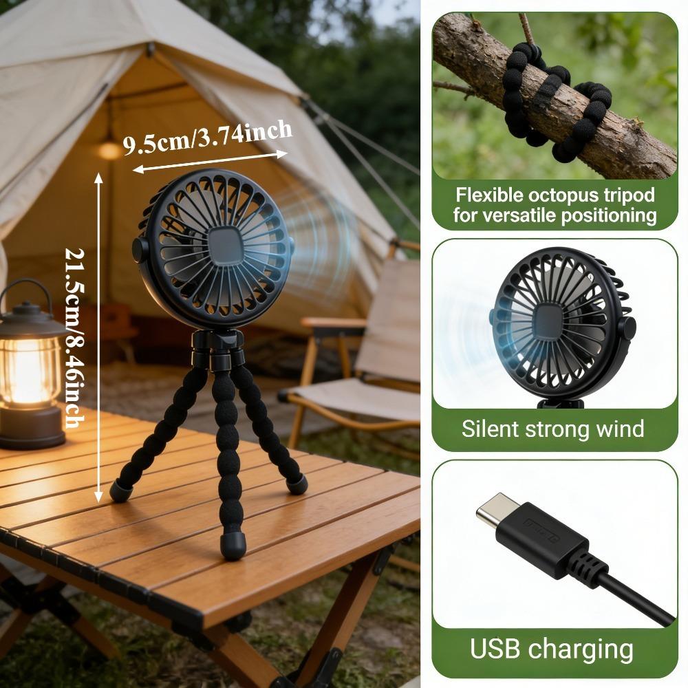 Multi-Scene Octopus Fan - USB Rechargeable 3-Speed Cooling Fan with LED Light, Perfect for Stroller, Travel, Office & Home