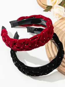 Elegant Velvet Diamond Hairbands, 2pcs Women's Autumn Winter Headband Set, Stylish Daily & Party Accessory
