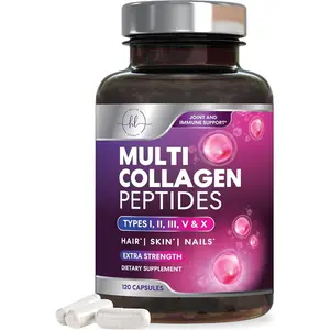 Collagen Peptides Pills 1000mg Hydrolyzed Types I II III V X, Anti-Aging Capsules for Hair Skin Nails Joint & Bone Support