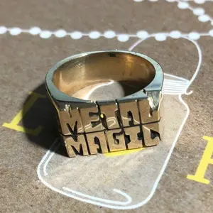 Thick Brass Ring Two Names Stacked Hand Carved (Custom) Personalized Made To Order Model 1602 Gift Mothers, Fathers Day