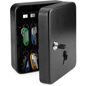 Key Cabinet Lock Box Wall Mount with 40 Key Holder Organizer Locker Case, Colored Key Tags & Hooks for Keys Storage, Suitable for Homes, Property, Hotels, Business (Black)