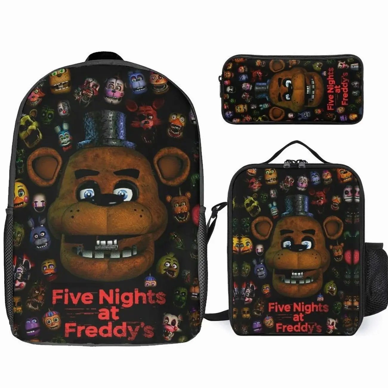 Generic Cool Night Animatronic Graphic 3-Piece Backpack Set 2026 | Travel Backpack Insulated Utility Bag Organizer Pouch | Lightweight Daypack