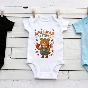 Infant Baby Unisex Pure Cotton Snap Crotch Romper Bodysuit Jumpsuit Cartoon Bear Apple Harvest Outfit