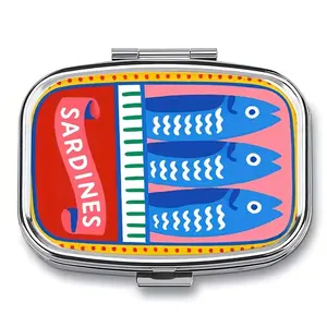 Retro Sardines Pill Box, Portable Pocket Purse Pill Case, Double Compartment Jewelry Storage, Ideal Gift for Seafood Enthusiasts