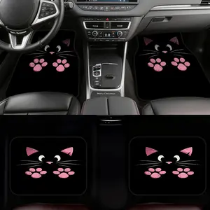 4pcs Rubber Car Floor Mats with Whiskers and Paws Delight Motif, Compatible with Most Vehicles, featuring Deep Grooves for Liquid Containment, Great for Families with Kids and Active Lifestyles, Car Accessories.