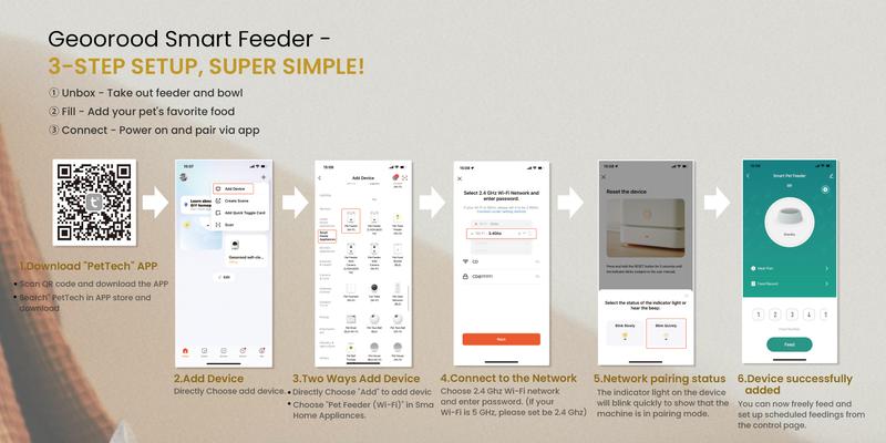 Geoorood Automatic Cat Feeder with Camera, 1080P HD Video, 2.4G WiFi Smart Pet Feeder with One-Way Audio, 4L Large Capacity, Dual Bowl Design for Cats and Small/Medium Dogs