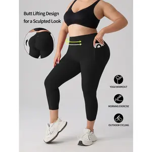 High Waisted Capri Yoga Leggings for Women, Butt Lifting Tummy Control Capri Pants with Side Pockets, Non-See-Through Workout Capris for Yoga Running Cycling