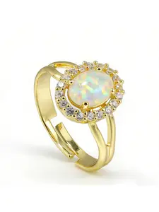 New in Luxury Cubic Zirconia Halo Sizes 7-9 Adjustable Open Ring Opal Statement Ring for Women,Vintage Evening & Dating Jewelry