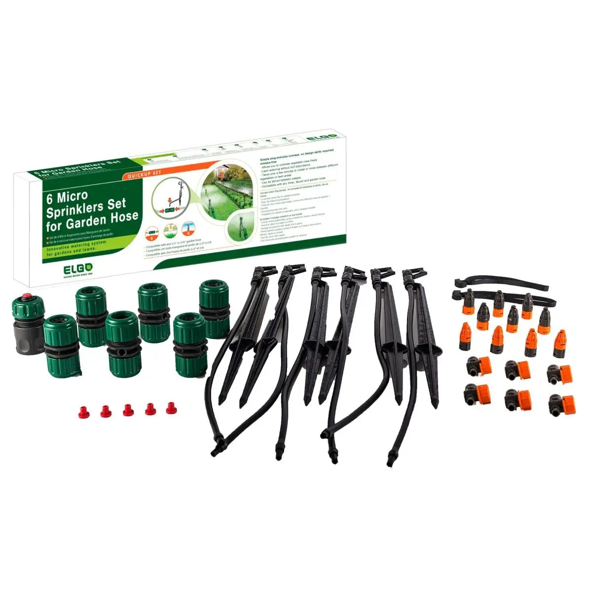 Elgo 212 MAIN 65 ft. Customizable Portable Genesis Garden Watering System - Slimline Sprinklers, Garden Hose Connector, Quick Connect for Efficient Watering