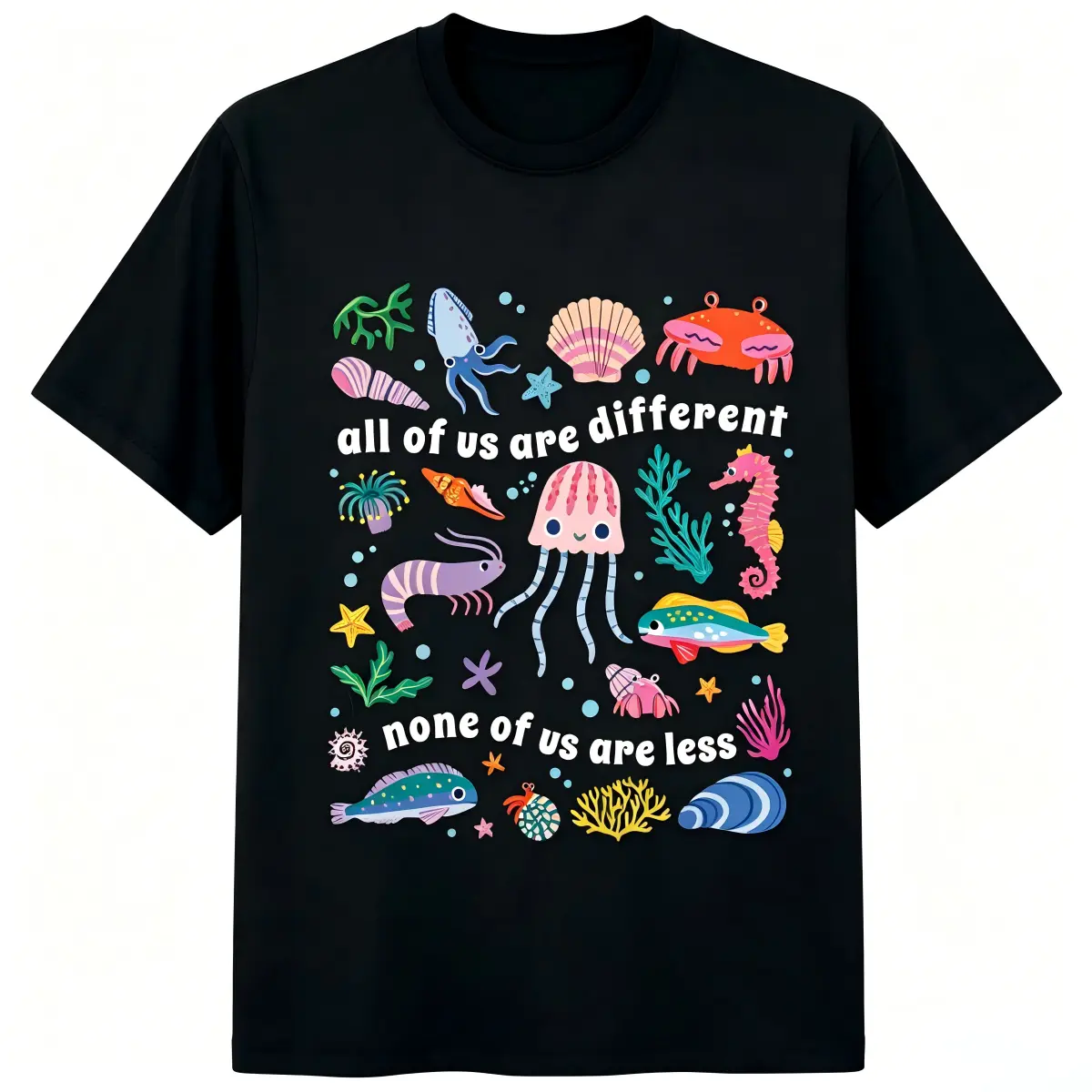 Comfort  Inclusion Shirt, Autism TShirt, All of Us Are Different Neurodivergent Shirt, Ocean Lover Summer Special Education Teacher TeeCotton Menswear Graphic Crew Neck Top Womenswear Streetwear Crewneck Tshirt