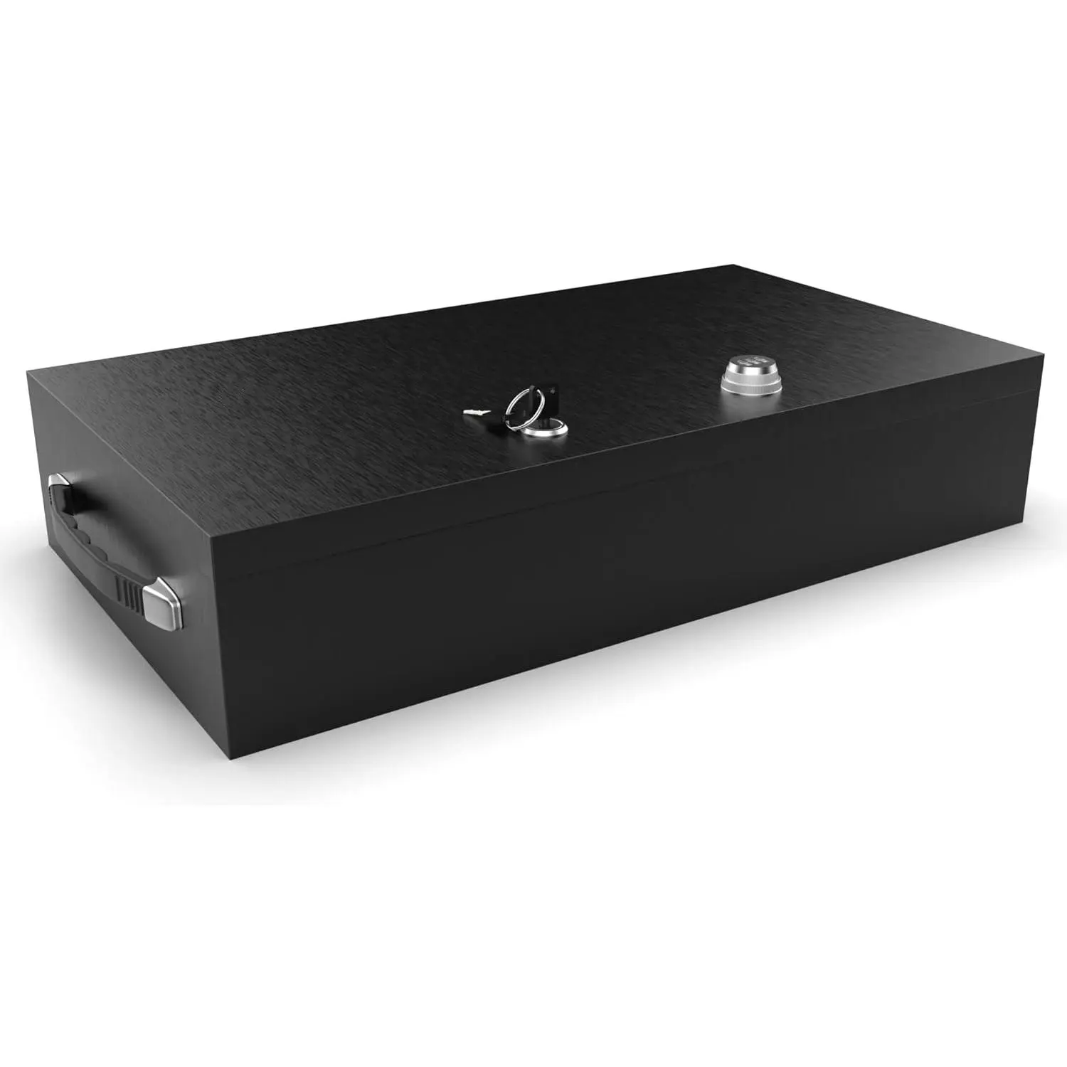 Stainless Steel Safe Chest Box with Key-Lock & Settable Code Lock, Fire Retardant 0.43 Cubic Ft Flat Storage for Legal Documents, 19.25" Length x 10.75" Width x 4" Height Interior Dimensions