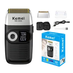 Kemei Km-2026 Electric Shaver for Men, LCD Display, USB Rechargeable, Dual Blade Trimmer, Balding & Beard Groomer
