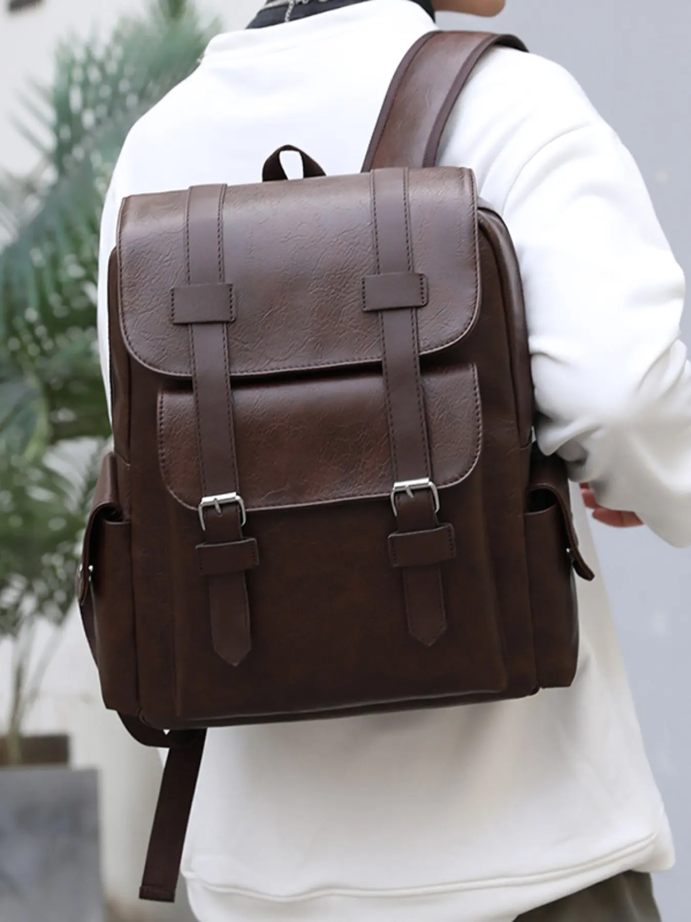 Large Capacity Soft PU Leather Unisex Backpack, Casual Trendy Student Bag, Schoolbag, Laptop Bag, Men and Women Shoulder Bag, Laptop Compartment Backpack, Bookbag, Backpack With Laptop Compartment