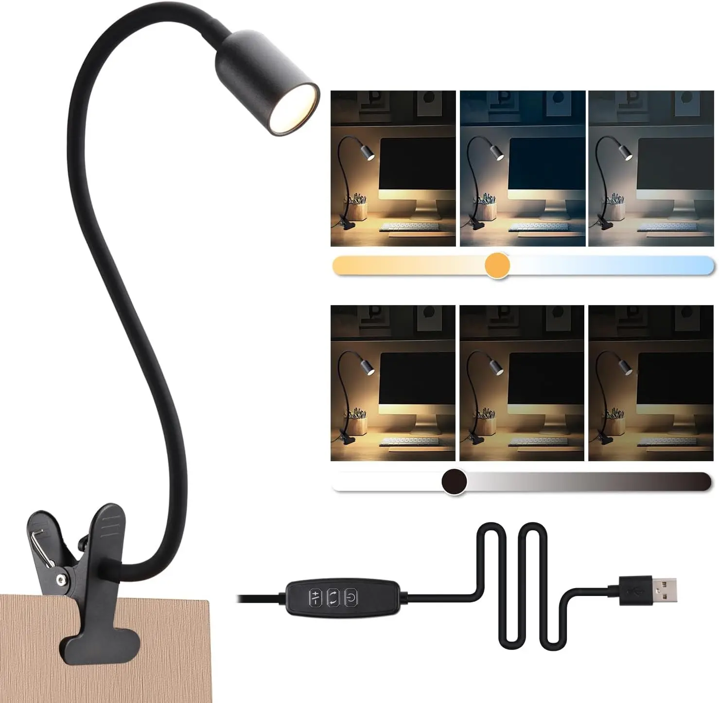 DAMI LED Reading Light for Bed Headboard – Dimmable Clip-On Book Light with Flexible Gooseneck, Adjustable Color Temperature (3000/4000/6000K), USB-Powered Desk Lamp for Dorms and Home