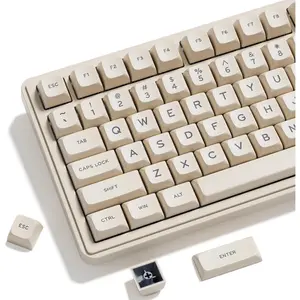 XVX Creamy PBT Keycaps -Tofu Block Themed 132  MDA Profile Doubleshot Keycap Set | Universal Compatibility for MX-Style Switches Mechanical Keyboards-Creamy White