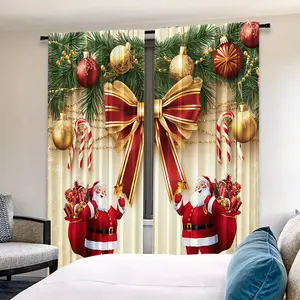 Christmas Decoration Theme Polyester Material, HD Digital Print Filtering Curtains, Suitable for Bedroom Living Room Office Home Decor Window Curtain