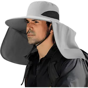 Fishing hat for men & women, outdoor UV waterproof wide brim bucket hat, UPF50 + sun hat with neck flap