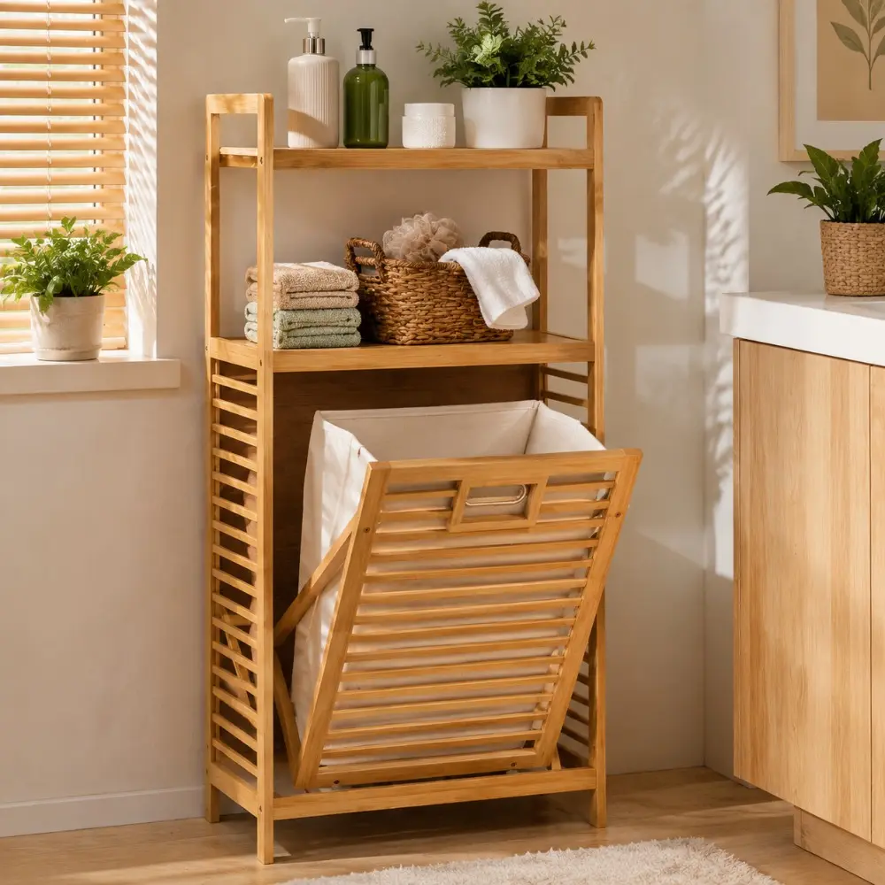 Laundry Hamper with 2-Tier Shelves & Tilt Out Basket, Laundry Baskets Organizer Hampers Bathroom Storage Shelf for Laundry Room, Bathroom, Nursery, Bedroom, Guest Room, Closet (2 Tier - Large)