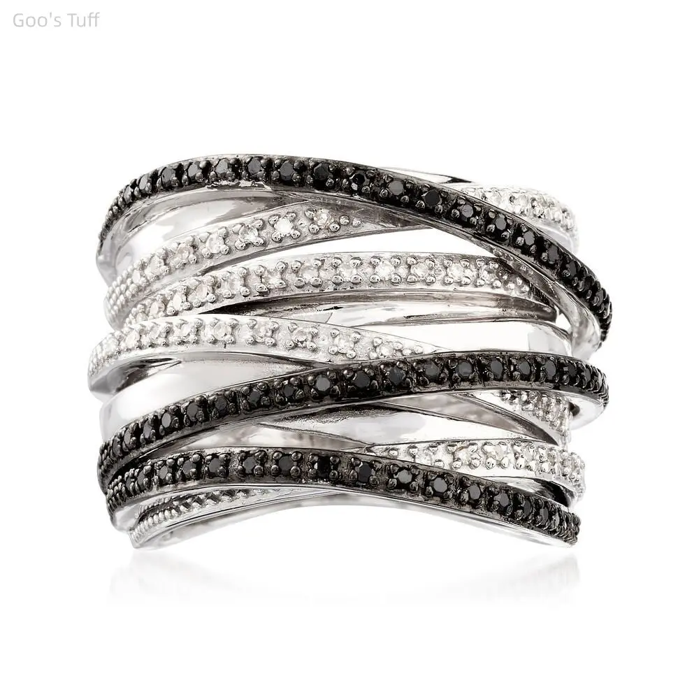 Women's 2-Tone Wrap Band Ring - Viral Fashion Jewelry, Multi-Layer Twisted Micro-Pave Cubic Zirconia, Unique Creative Design, Ideal for Daily Streetwear & Dating Gifting
