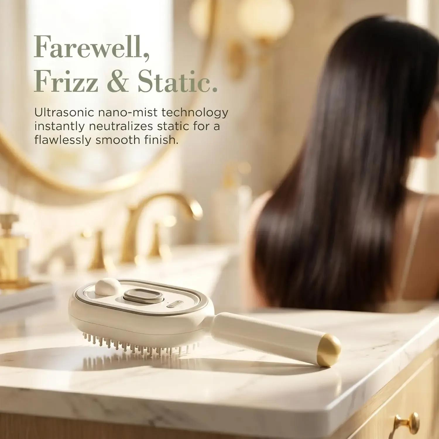 Electric Hair Brush - Nano Mist, Red Light Therapy, Self-Cleaning Detangling Scalp Massager for Haircare Styling