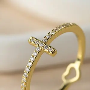 Tiny Cross Ring • Gold or Silver Band • Minimalist Faith Ring • Dainty Christian Jewelry • Thin CZ Cross • Everyday Protective Ring