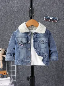 Men's Casual Loose-Fit Denim Jacket, Winter Plain Blue Thickened Cotton Outerwear, Perfect for Daily Wear & Outdoor Activities