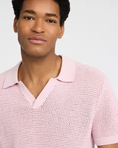 Express Cotton Open Knit Pointelle Johnny Collar Short Sleeve Sweater Polo