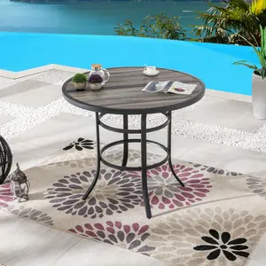 Grey Top Space Patio Bar Height Table, Outdoor Bistro 45.3' Round Side Dining Coffee All Weather Furniture with Metal Legs