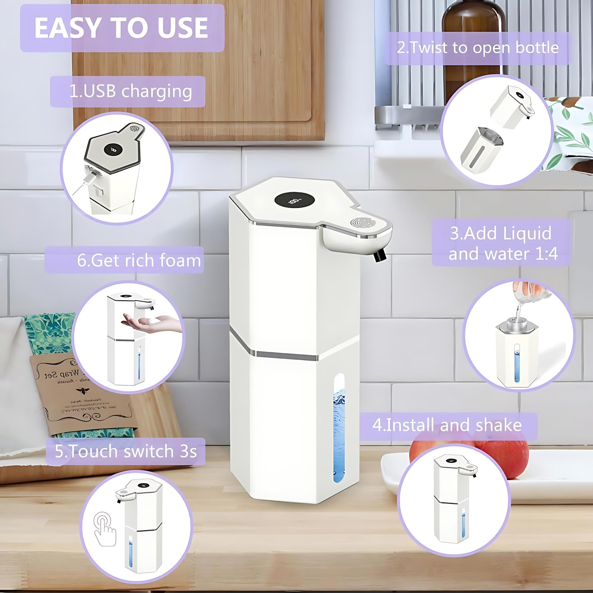 USB Rechargeable Automatic Soap Dispenser – Smart Touchless Liquid Soap Dispenser with Adjustable Foam Levels, IPX5 Waterproof Wall Mounted Soap Dispenser for Home Bathroom Kitchen