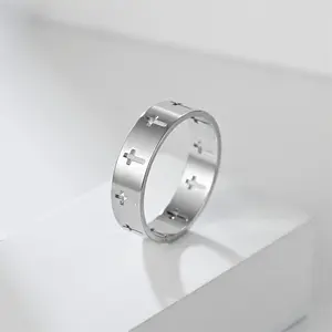 1pc Men's Stainless Steel Hollow Cross Ring