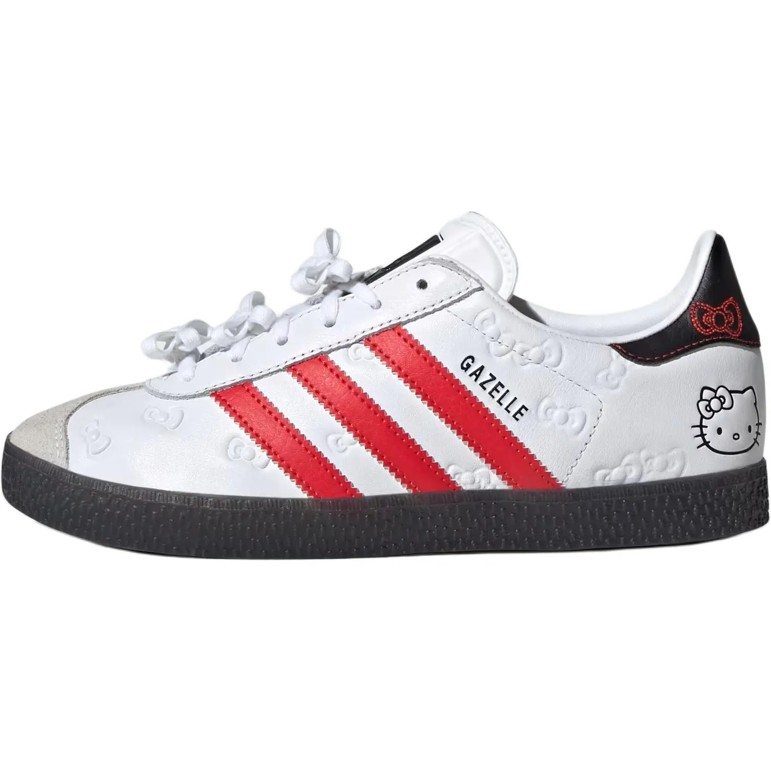 Adidas Hello Kitty X Originals Gazelle Kids' Lace-Up Low-Top Casual Trainers - Abrasion-Resistant, Versatile Comfort, White Red, Casual Wear, Kids Skate Shoes, IH9953