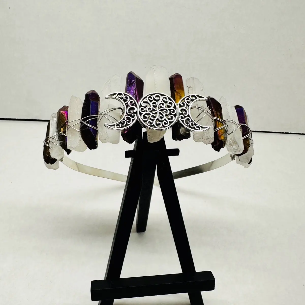 Clear and Aura quartz crown tiara