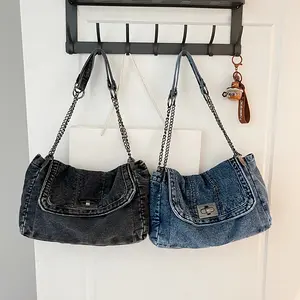 Women's New Denim Bag - Large Capacity Casual Tote Bag with Chain Strap, Shoulder Crossbody Dual-Use Commuter Bag for Everyday Use saddle  bag  body Lightweight Plaid Adjustable