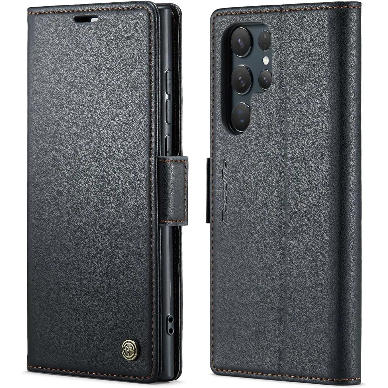 Galaxy S24 Ultra Wallet Case with RFID Blocking,  S24 Ultra Case Wallet for Women Men Card Holder  Clasp Kickstand Leather Book Folio Case for Galaxy S24 Ultra Black