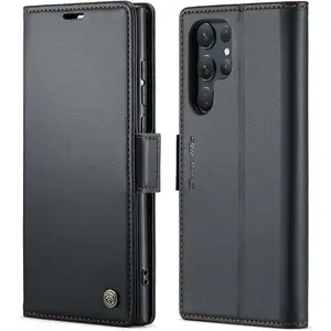 Galaxy S24 Ultra Wallet Case with RFID Blocking,  S24 Ultra Case Wallet for Women Men Card Holder  Clasp Kickstand Leather Book Folio Case for Galaxy S24 Ultra Black