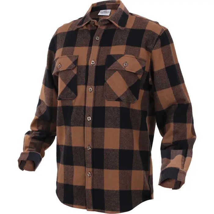 Men's Extra Heavyweight Flannel Shirt, Classic Brawny Buffalo Plaid Checkerboard Cotton Fabric, Outdoor Button-Up with 2 Pockets, Menswear, Top, Traditional, Casual