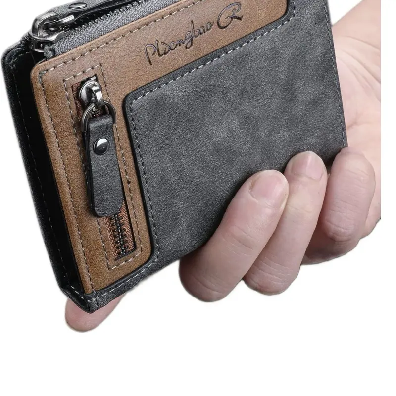 Men's Vintage Multi-Card Slot Zipper Wallet Design, Casual Multifunctional Wallet for Men, Retro-Style W