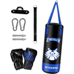 Kids Punching Bag with Gloves - PU Leather & Adjustable Height Strap - Boxing Bag Set for 3-8 Years Kids Great for Boxing, MMA, Kickboxing