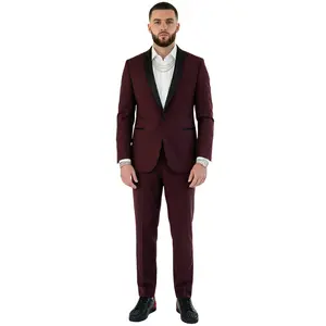 The Midnight Chimp Burgundy Slim Fit Shawl Lapel Two Piece Tuxedo Set