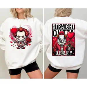 Creepy Pennywise Valentine T Shirt, Slasher Love Hoodie, Happy Valentines Sweatshirt, Horror Characters Valentine Tee, Unisex Sweater Pullover Tee