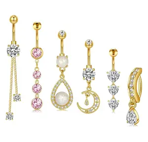 Button Rings 14G  Steel Belly Rings CZ Opal Navel Piercing Jewelry for Women Girls 3/8" 10mm Silver Rose Gold