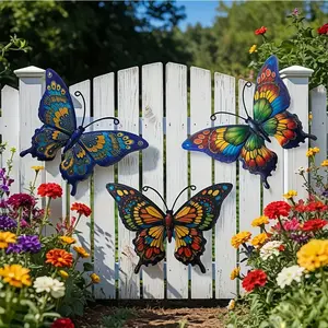 3pcs Metal Butterfly Iron Art Wall Decor Design, Home Wall Decoration for Garden, Fence, Kitchen, Restaurant, Porch, Patio, Bar, Outdoor Wall, Window Hanging