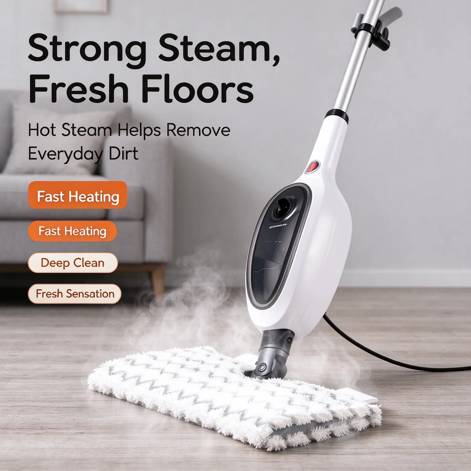 10-in-1 Steam Mop Steam Cleaner, Unique Double-Sided Flip Design, 15-Second Fast Heating, for Home Improvement Floor Cleaning (Wood, Tile)