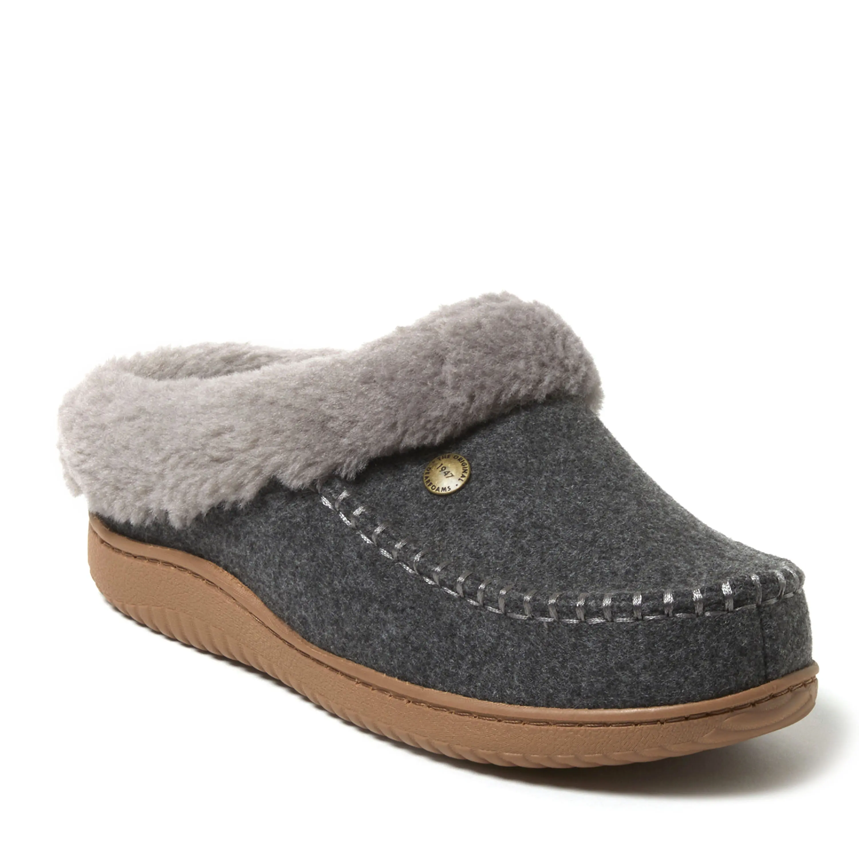 Dearfoams Women's Atley Microsuede and Wool Blend Clog Slippers with Energy Return Support, Machine Washable for Indoor Outdoor Use, Slippers Indoor, Footwear, Slide, Walking Shoes