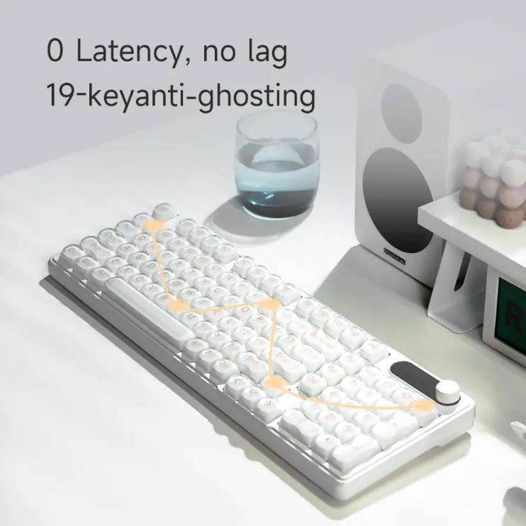 New Upgraded IP98 Wired Keyboard Gradient PBT Keycaps Side-Engraved Backlit Letters Smart Knob Gasket Structure Waterproof RGB Lighting Durable Double-Shot Keycaps Anti-Oil Matte Texture Membrane Keyboard Office Silent, Great Gift