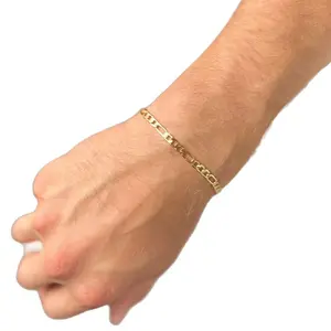 Classic Figaro Link Chain Bracelet, Gold Plated Italian Style Jewelry for Men & Women, Adjustable, Hypoallergenic, Tarnish Resistant, Chain Jewelry Bracelets & Bangles
