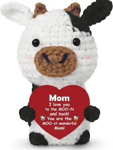 Mom Gifts from Daughter or Son, Handmade Crochet Mini Cow for Mama Mother Aunt Grandmother Step Mother in Law, Positive Crochet Cow for Birthday Gift